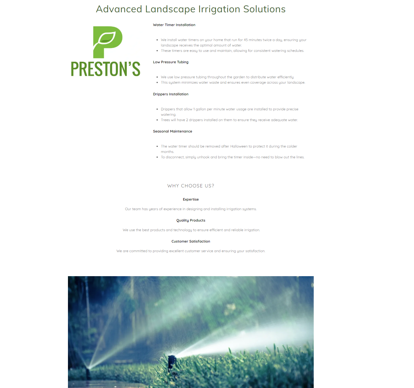 Prestons Landscaping Irrigation Service